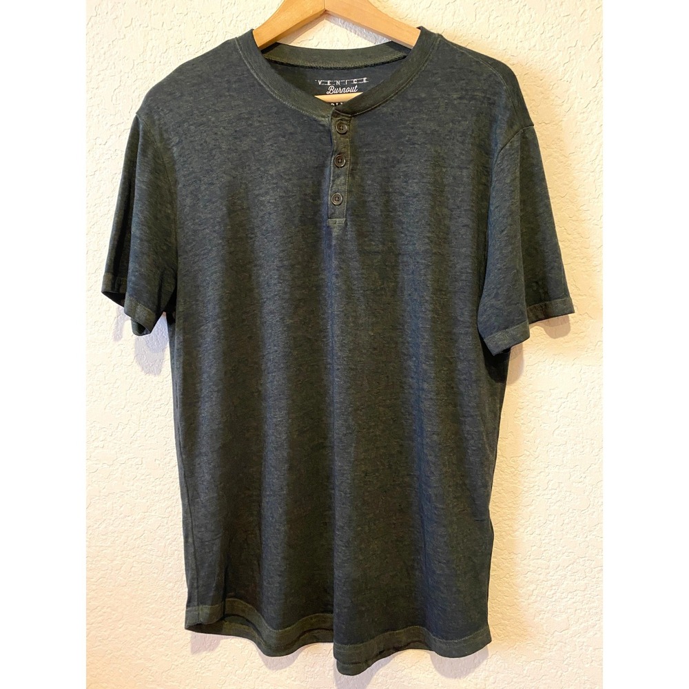 Lucky Brand Mens Henley T Shirt Size M Green Venice Burnout Short Sleeve Preppy